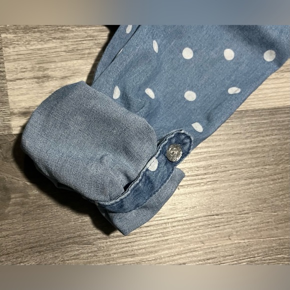 Justice Chambray Polka Dot Denim Button Up - Youth Girls Size 12 - Picture 5 of 10
